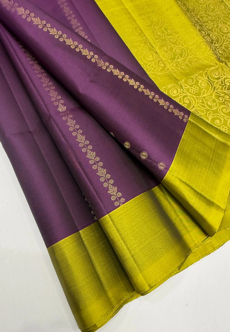 Lavender & Dark Purple Soft Silk Saree with Contrast Border and Pallu