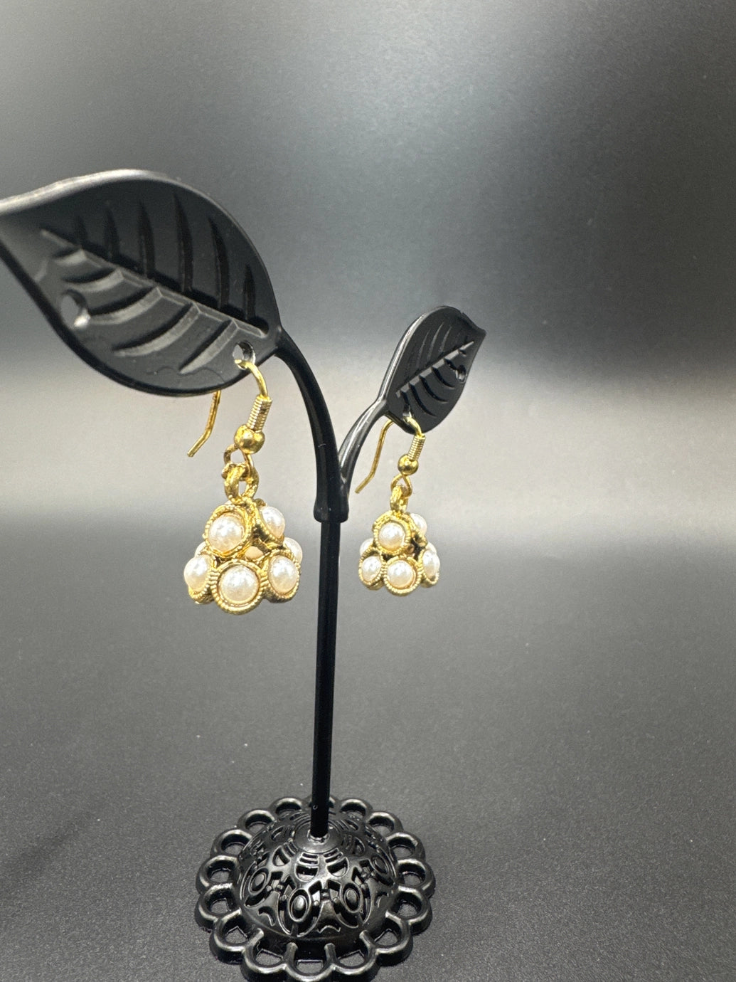 Gold-Tone Teardrop Pearl Jhumka Earrings – Traditional Indian Dangle