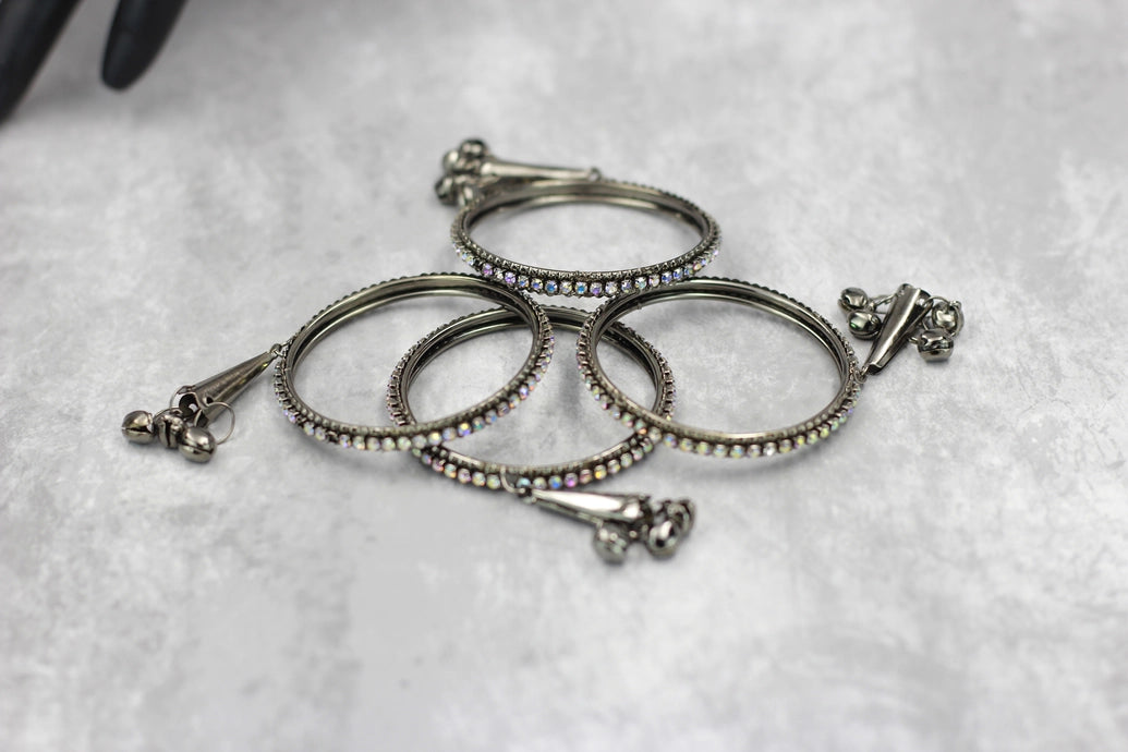 Oxidized Silver-Tone Crystal Bangles for Festive Occasions