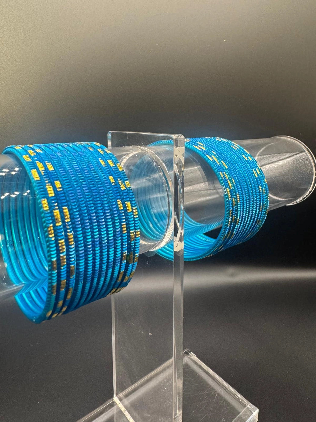 Kids Blue Metal Bangles Set of 24 with Gold-Tone Detail for Girls Ethnic Wear