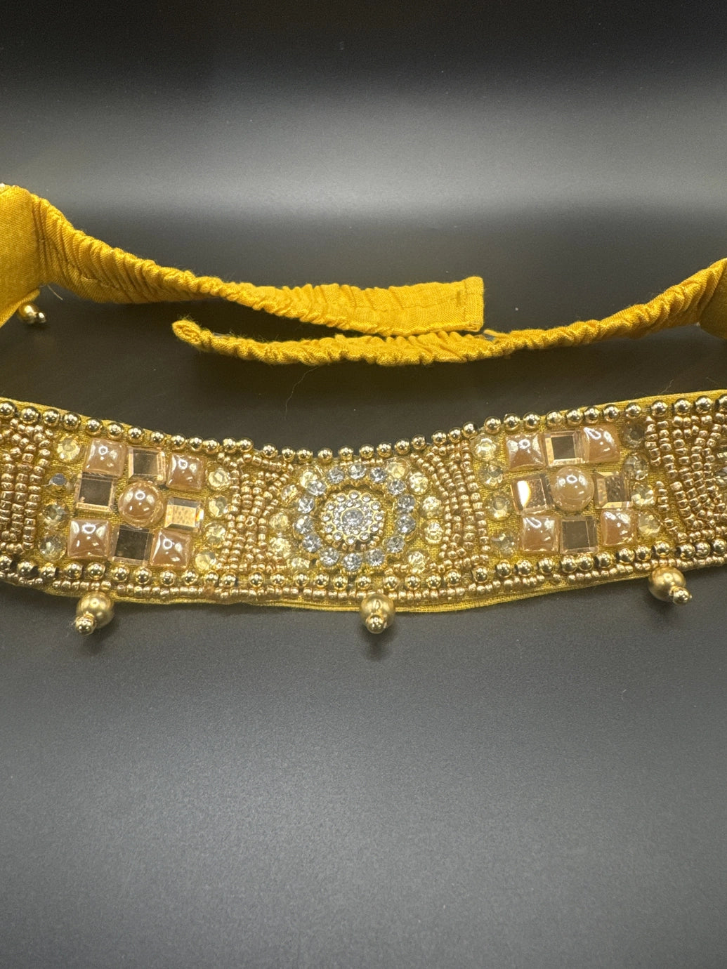 Gold-Tone Embellished Hip Belt with Mirror Accents and Bead Detailing for Sarees and Ethnic Wear Jewelry JCS Fashions