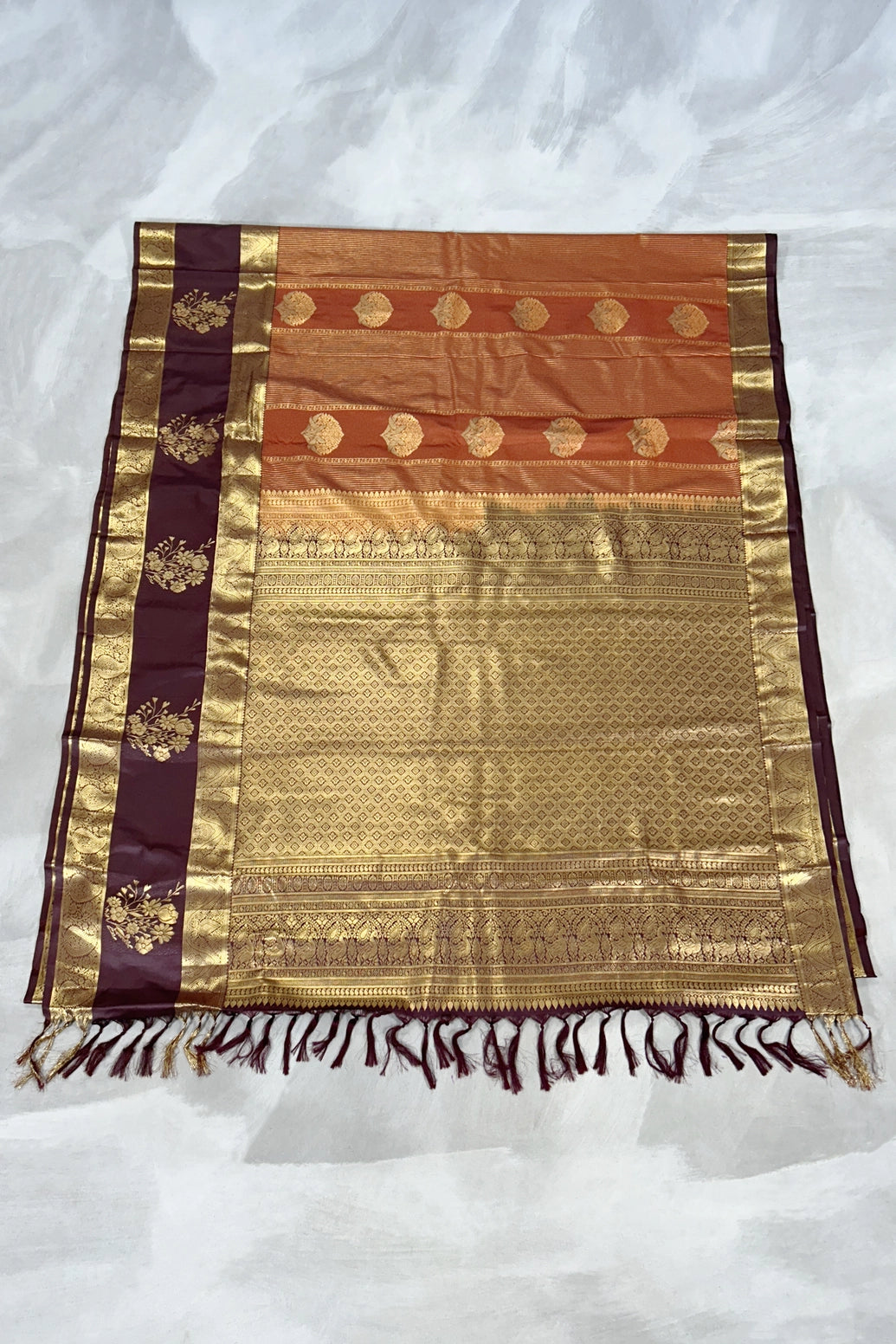 Brown Pure Silk Saree with Heavy Pallu and Border, Silk Mark, with Blouse