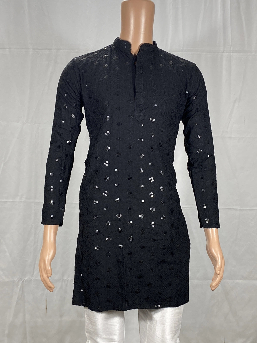 Black Lakhnavi Kurta for Men with Sequins Detail | Traditional Ethnic Kurta for Festive Wear