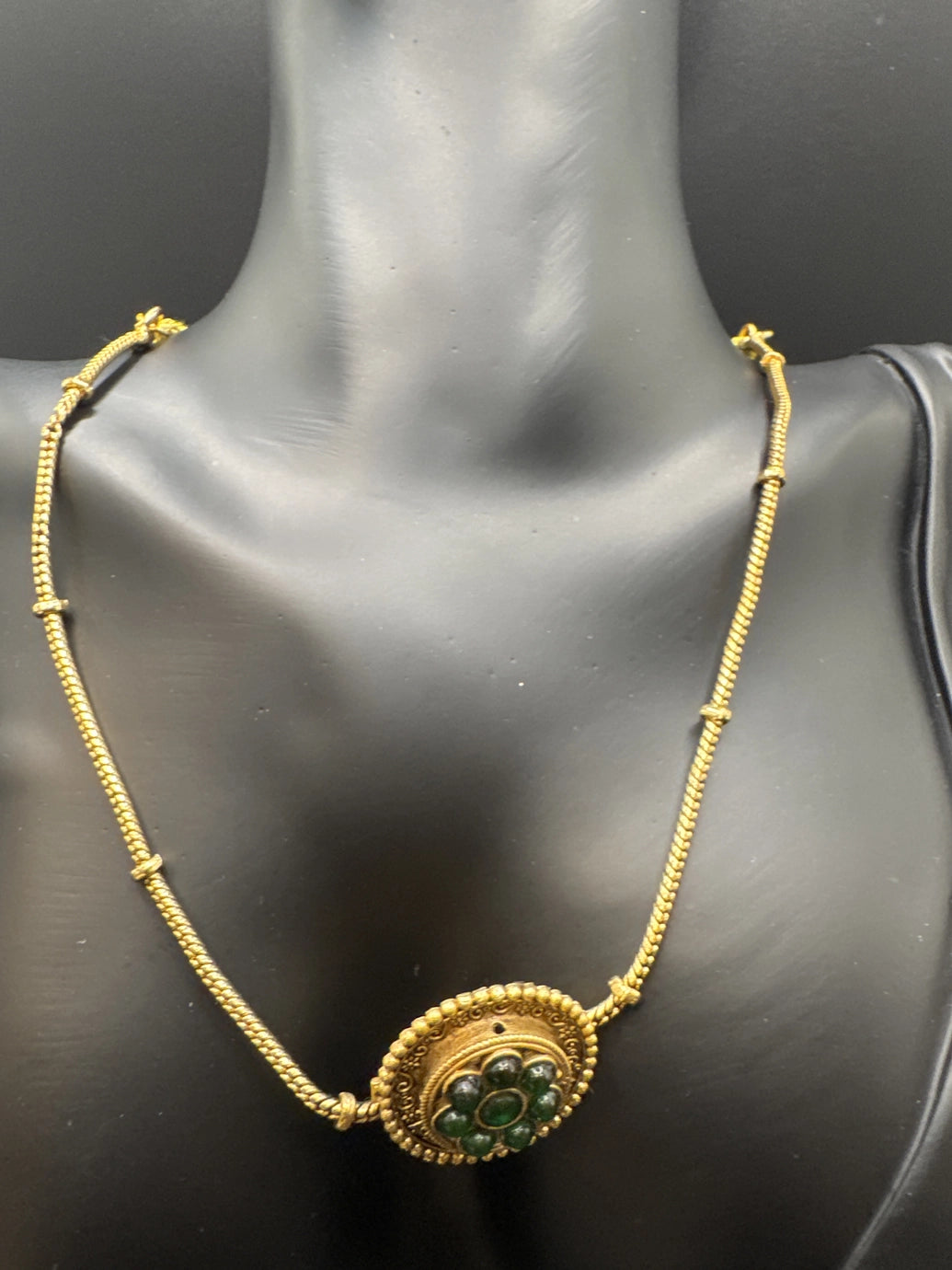 Traditional Gold-Tone Ethnic Necklace Set with Green Imitation Stones and Matching Stud Earrings, Lightweight with Adjustable Backing Jewelry JCS Fashions