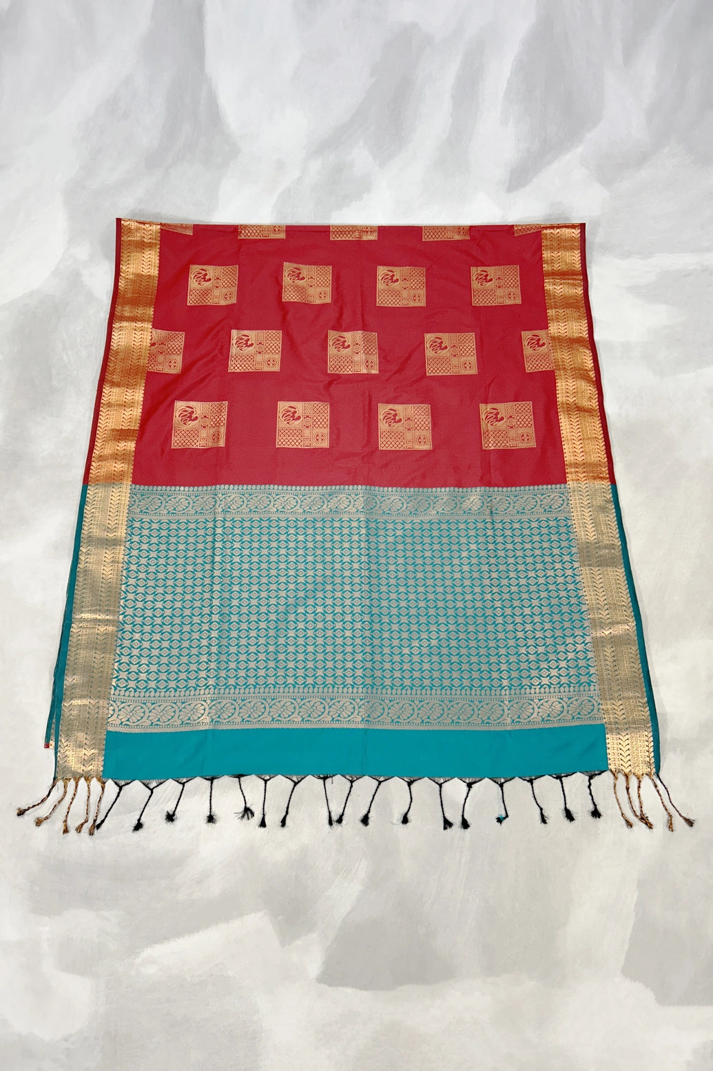 Maroon Korvai Soft Silk Saree with Delicate Gold Zari Buttas and Floral Border, Includes Blouse Piece