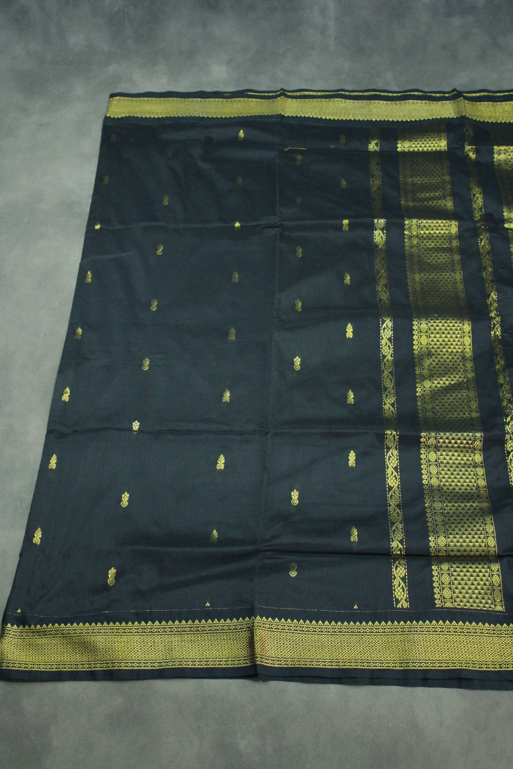 Black Kalyani Cotton Saree with Putta Design and Zari Border, Blouse Included