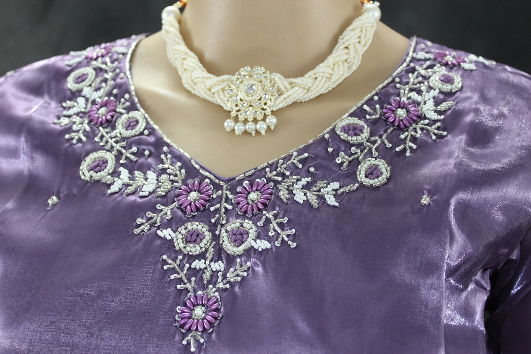 Purple Rayon Silk Embroidered Kurti Set - 2-Piece Top with Elastic Pant
