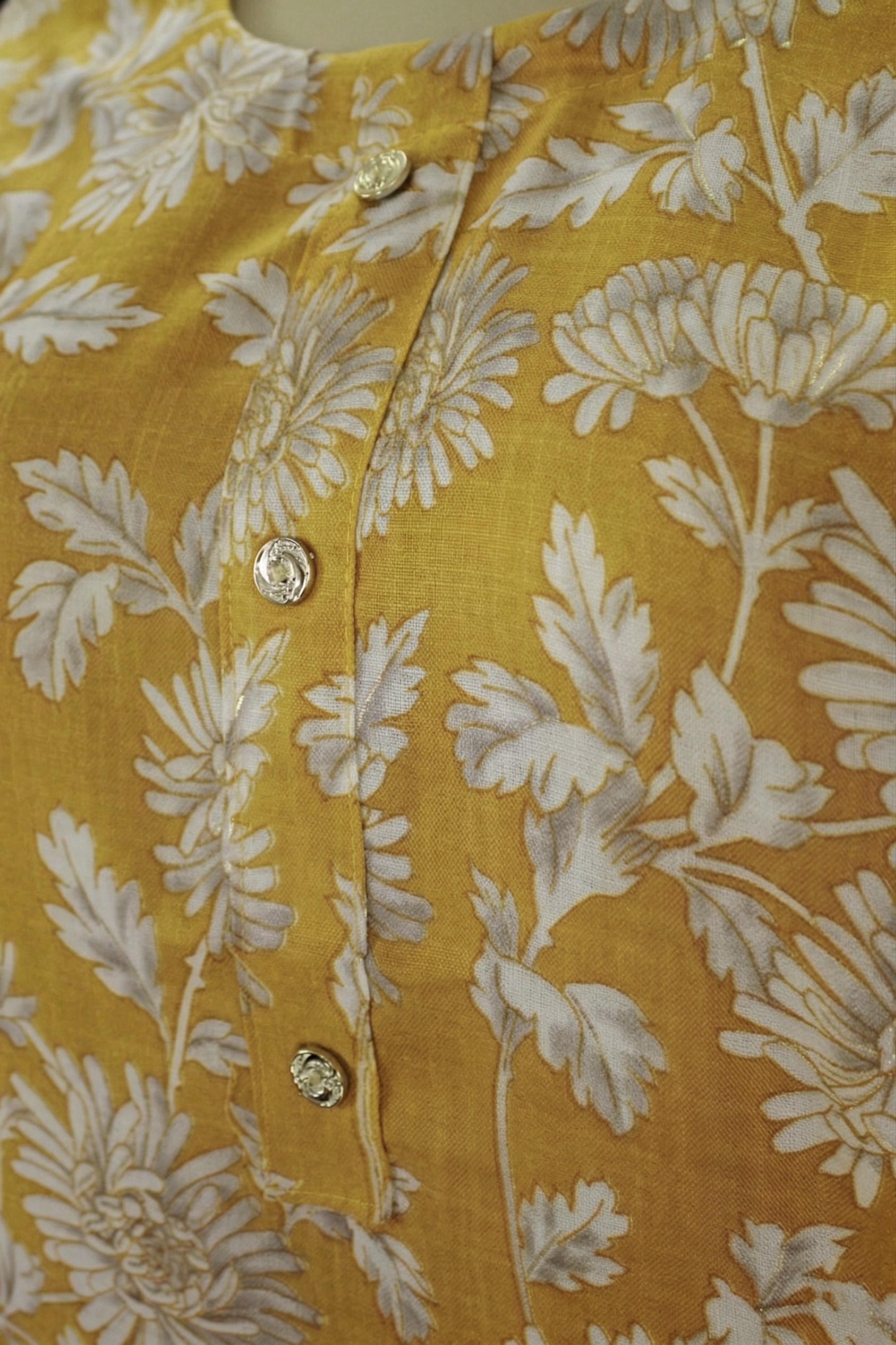 Mustard Yellow Cotton Kurti Pant Set with Printed Design, Elastic Waist & 2-Piece Kurta Pajama Style