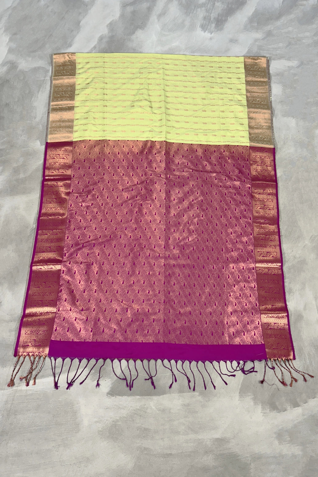 Pista Green Korvai Soft Silk Saree with Delicate Gold Zari Buttas and Floral Border with Blouse
