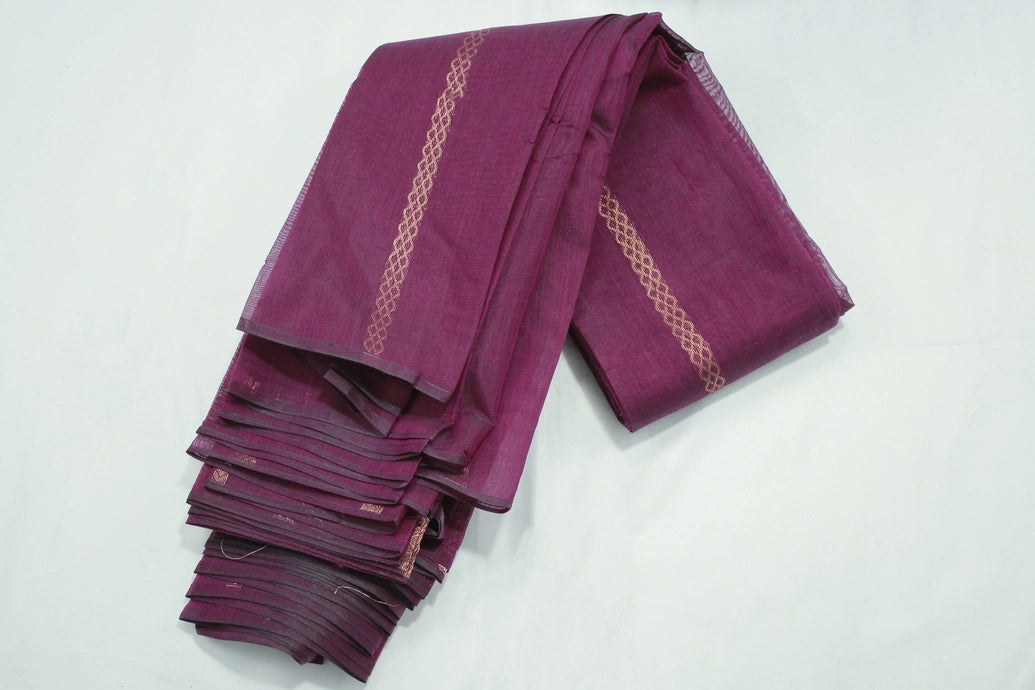 Violet Silk Cotton Saree with Zari Border and Blouse, Border Less Design