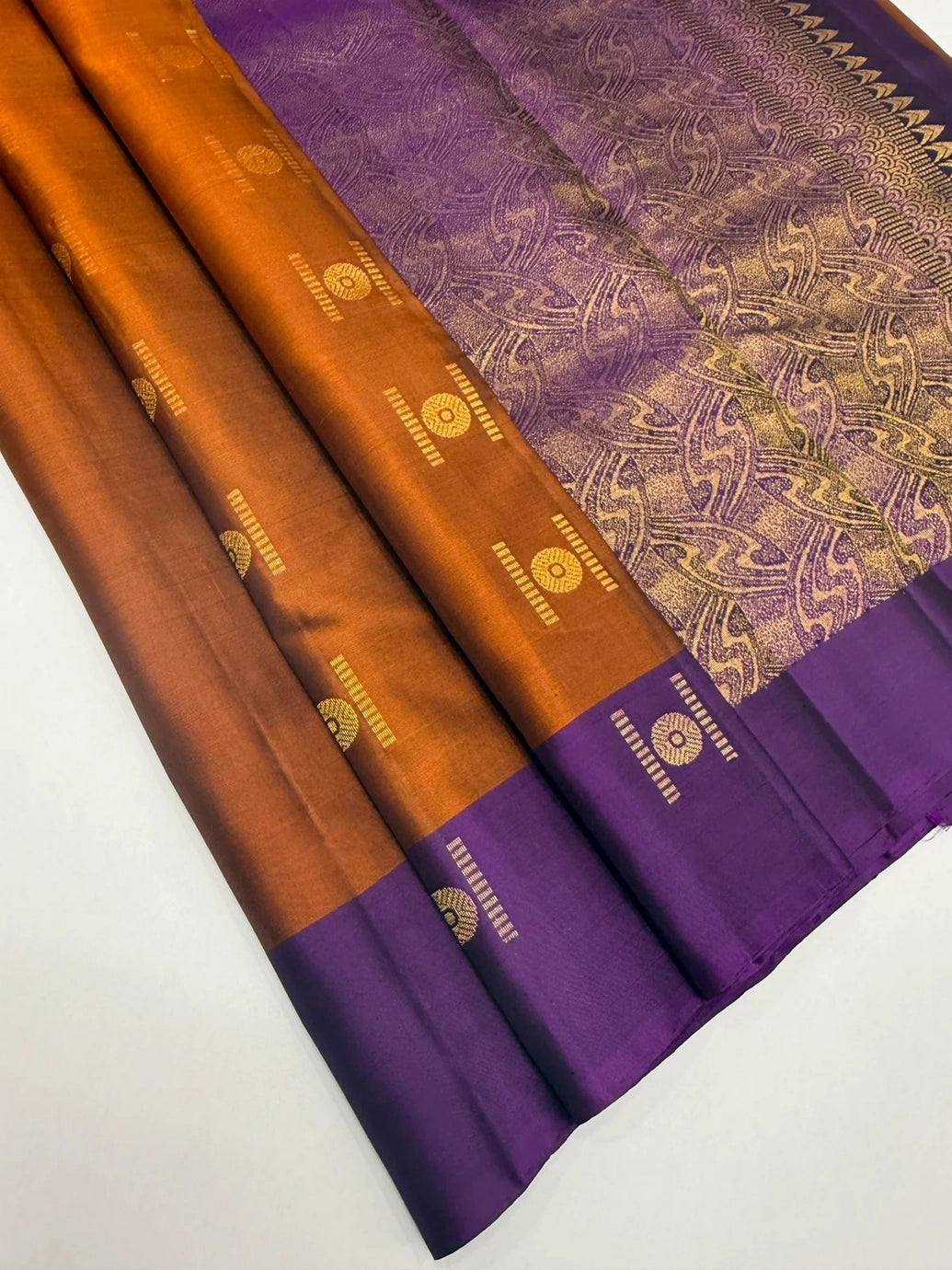 Lavender & Brown Soft Silk Saree with Contrast Border and Traditional Woven Motifs