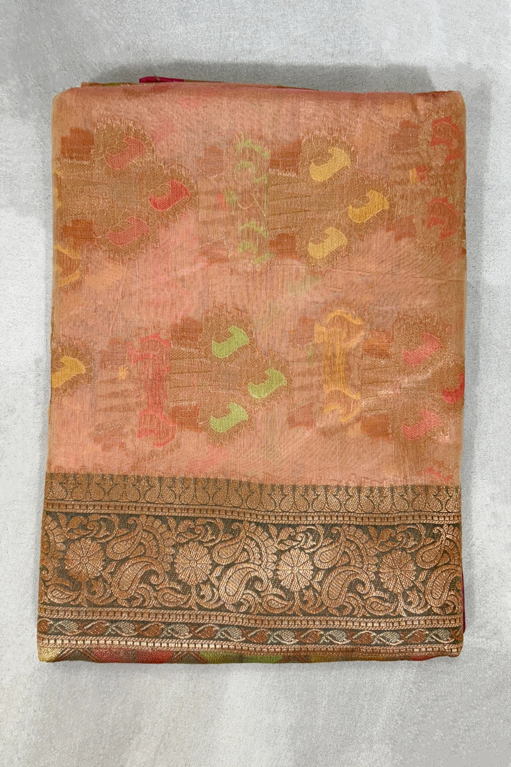 Orange Cotton Oraganza Saree with Grand Pallu and Zari Border, Saree with Blouse for Festive Wear