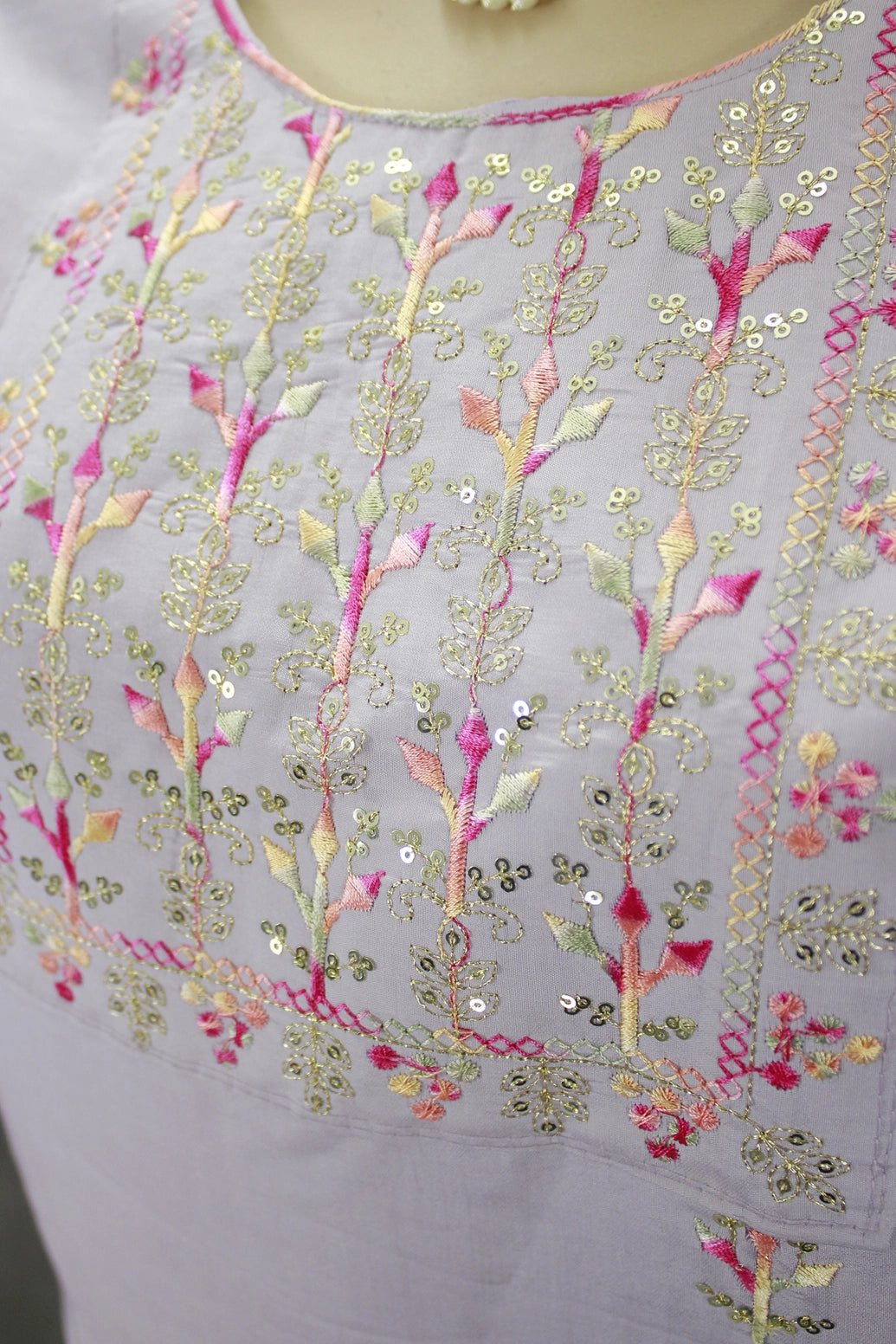 Lavender Roman Silk 3 Piece Set with Organza Dupatta