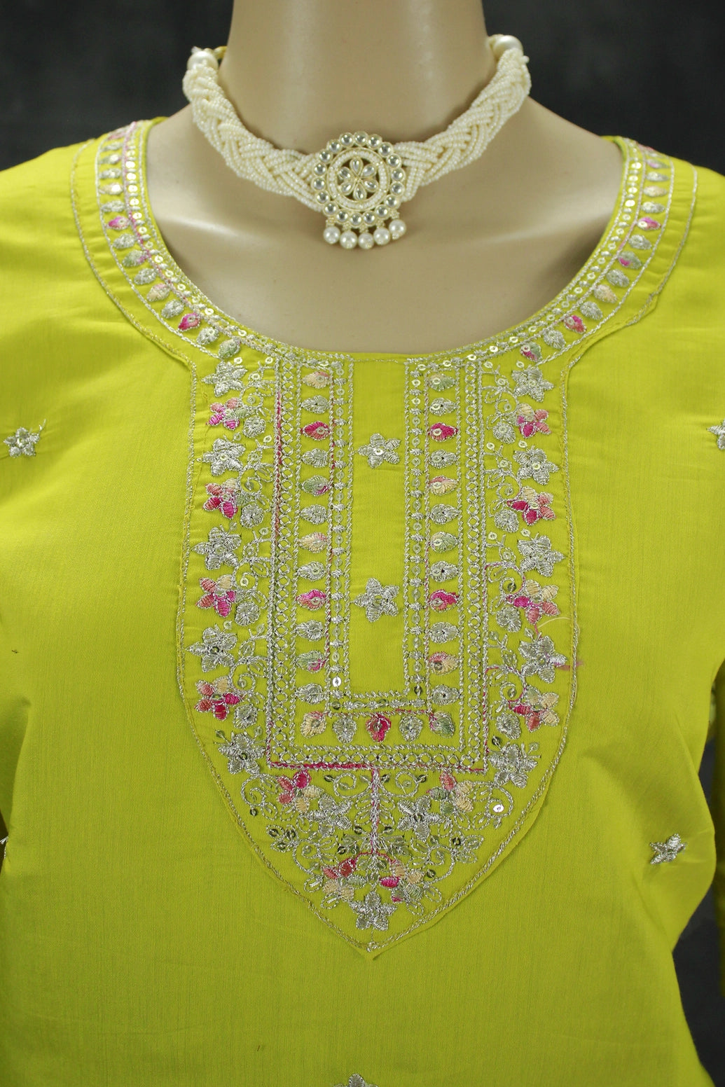 Elegant Yellow Green Roman Silk 3 Piece Set with Digital Dupatta