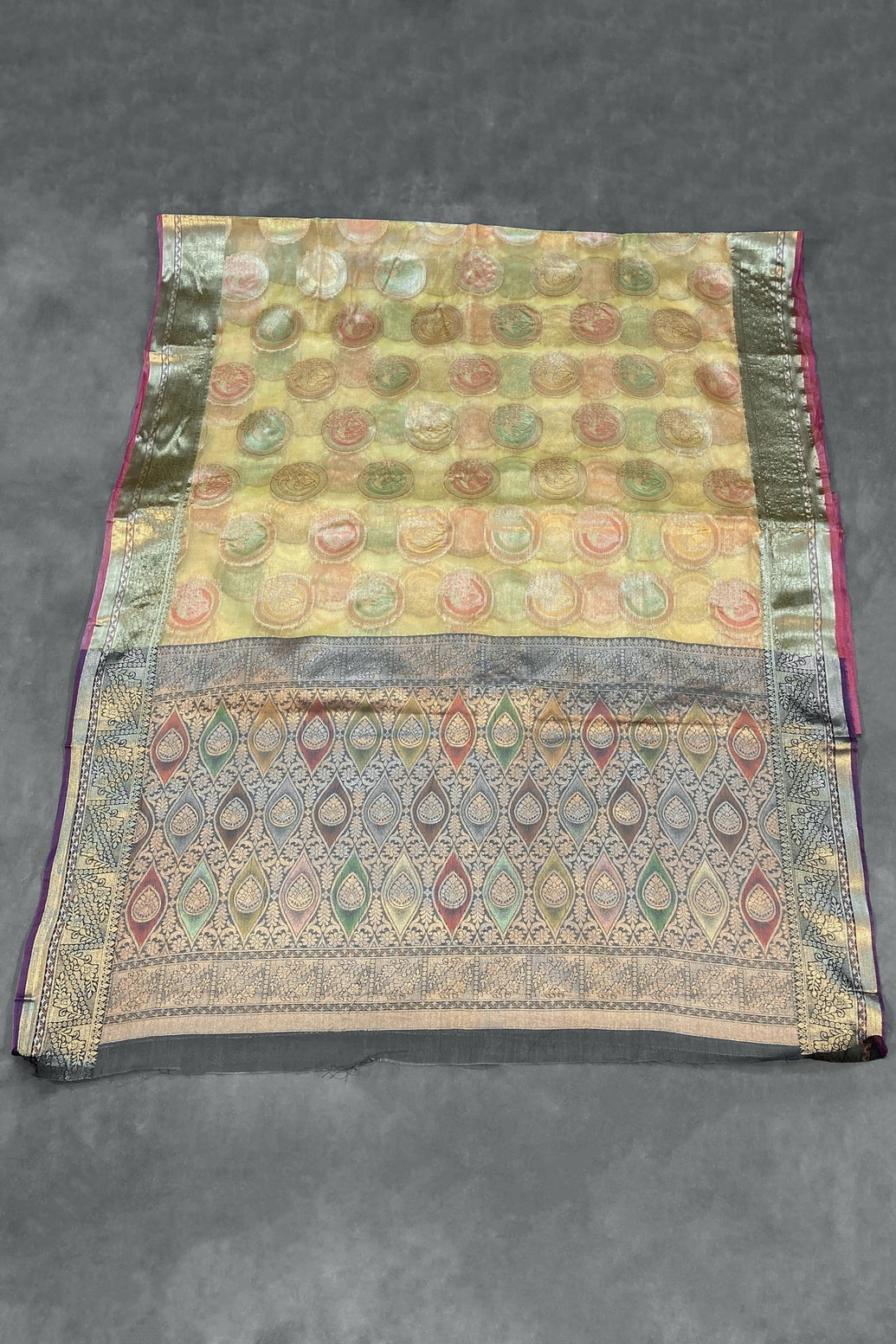 Green Cotton Oraganza Saree with Grand Pallu Zari Weaving and Designer Border, Includes Blouse