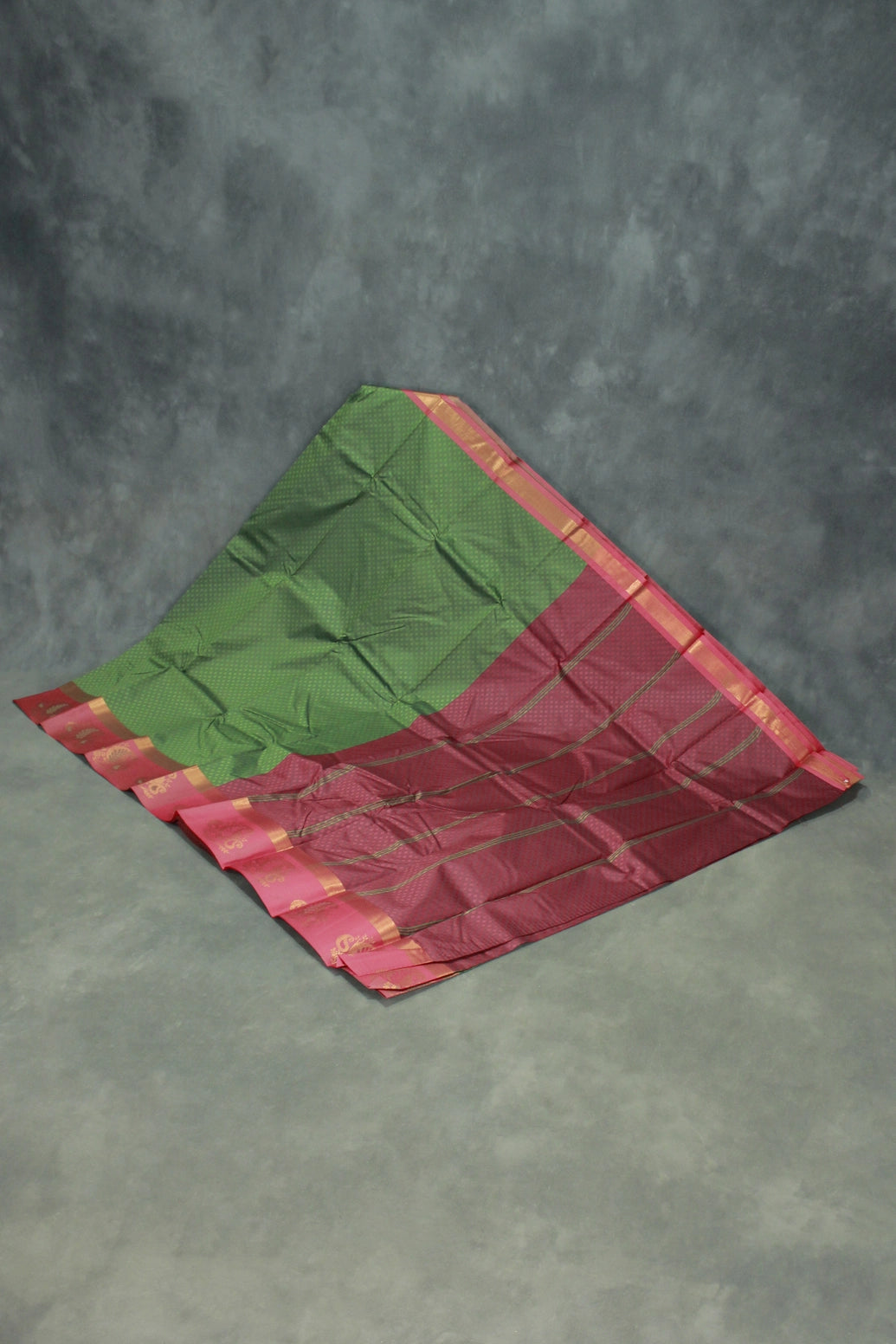 Dark Olive Green Emboss Silk Saree with Floral Design Satin Border and Blouse