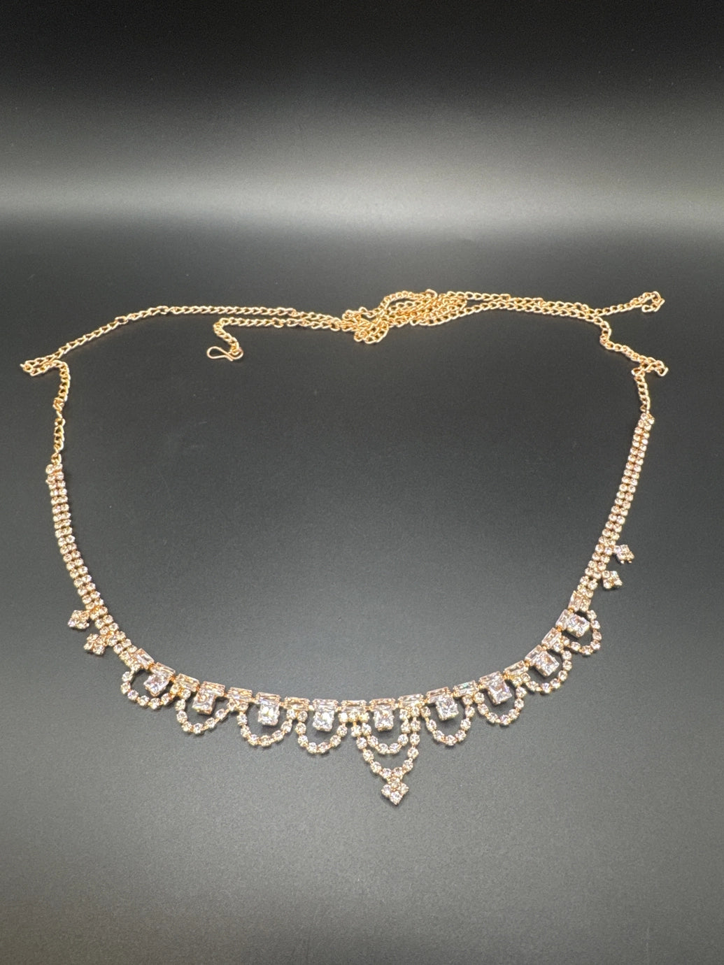 Rose Gold-Tone Scallop Crystal Hip Chain with Adjustable Extension Jewelry JCS Fashions