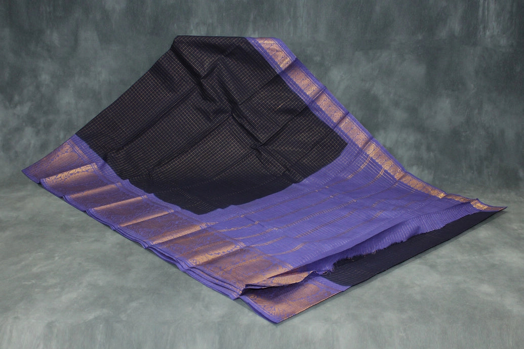 Deep Violet Sungudi Cotton Saree with Peacock Gold Zari Double Border Saree JCS Fashions