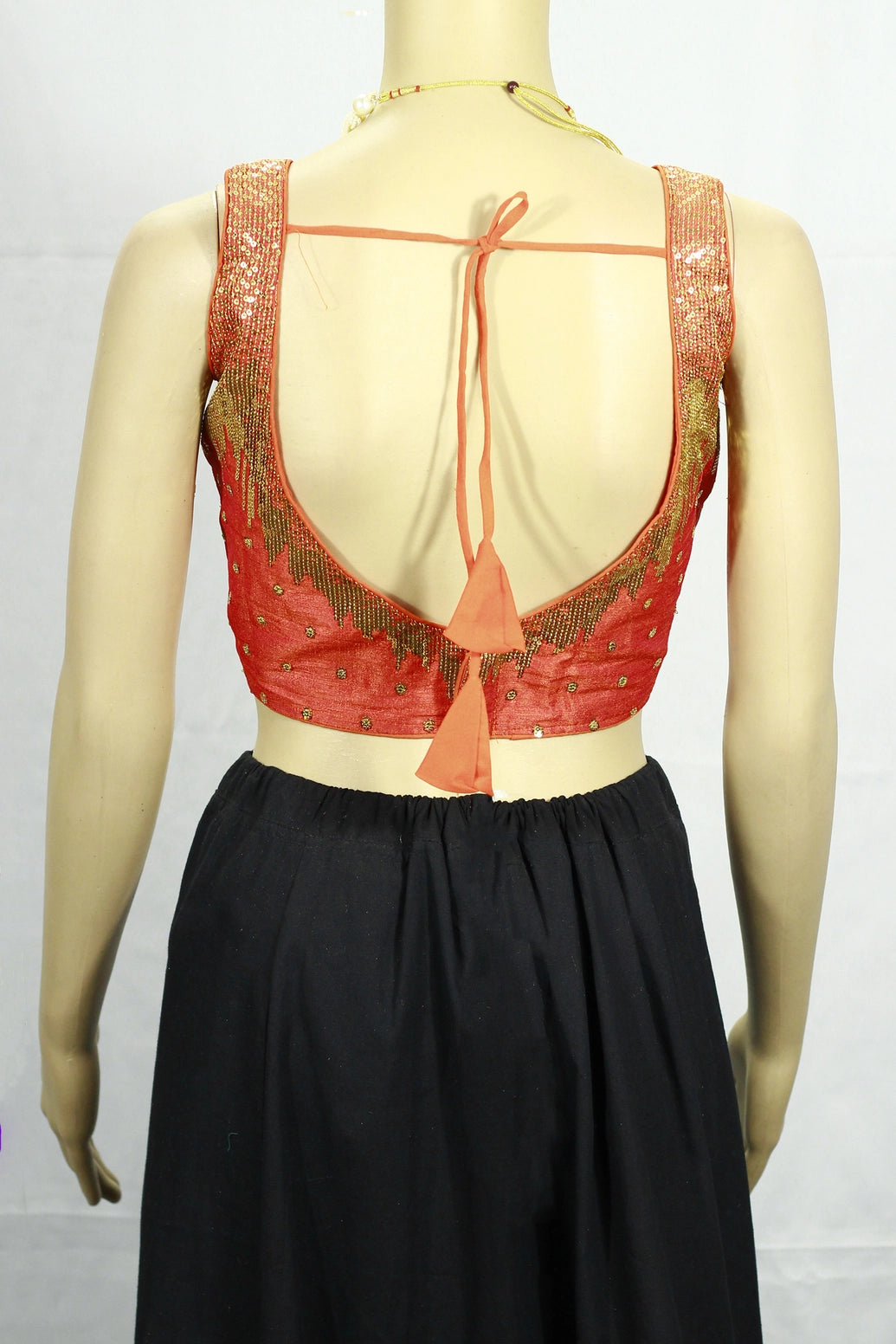 Orange Sequin Padded Back Knot Designer Blouse for Women, Fully Stitched Sleeveless with Shimmer Neckline