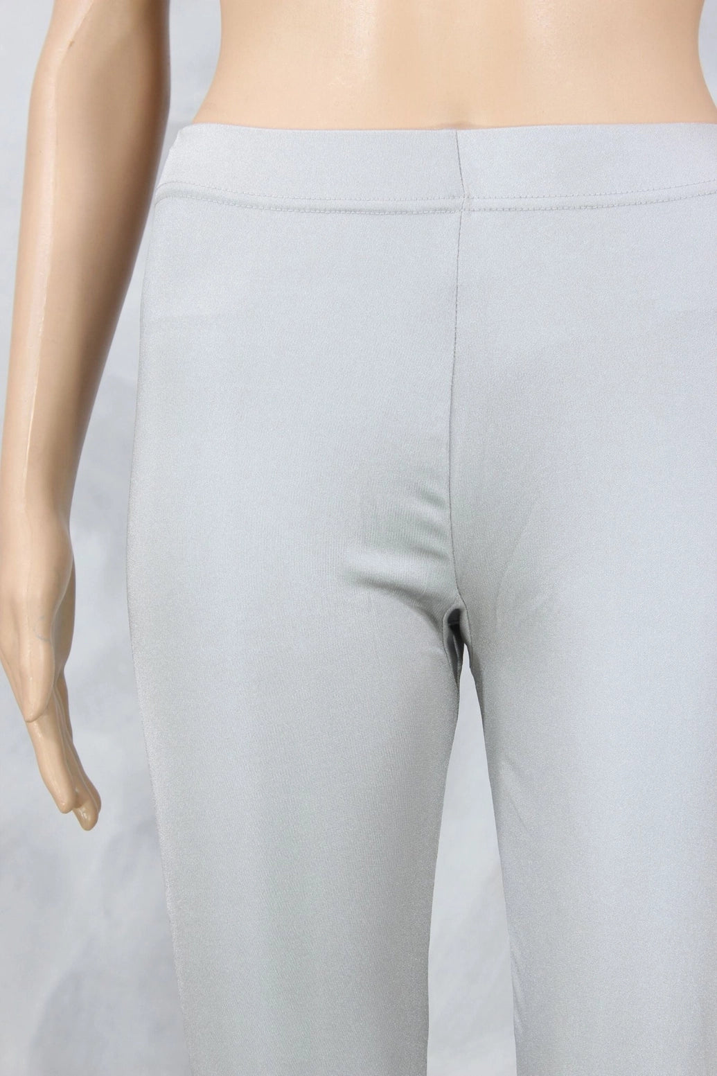 Silver Shimmer Ankle-Length Leggings for Women, Stretchy 80% Polyester 20% Spandex, Smooth Finish
