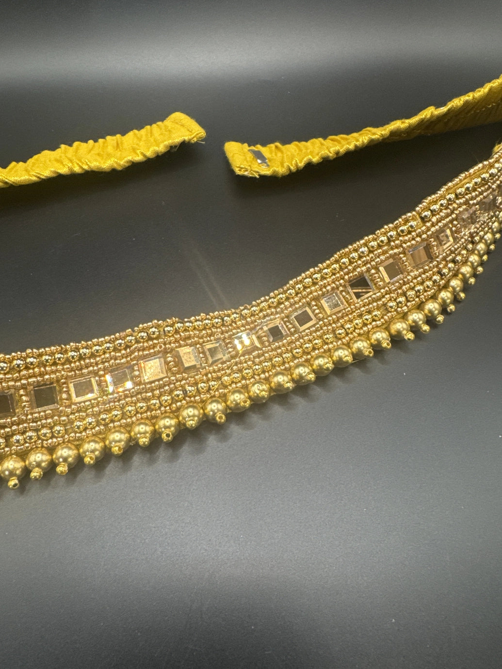 Traditional Gold-Tone Mirror & Bead Embellished Hip Belt (Kamarbandh) - Adjustable Ethnic Waist Jewellery Jewelry JCS Fashions