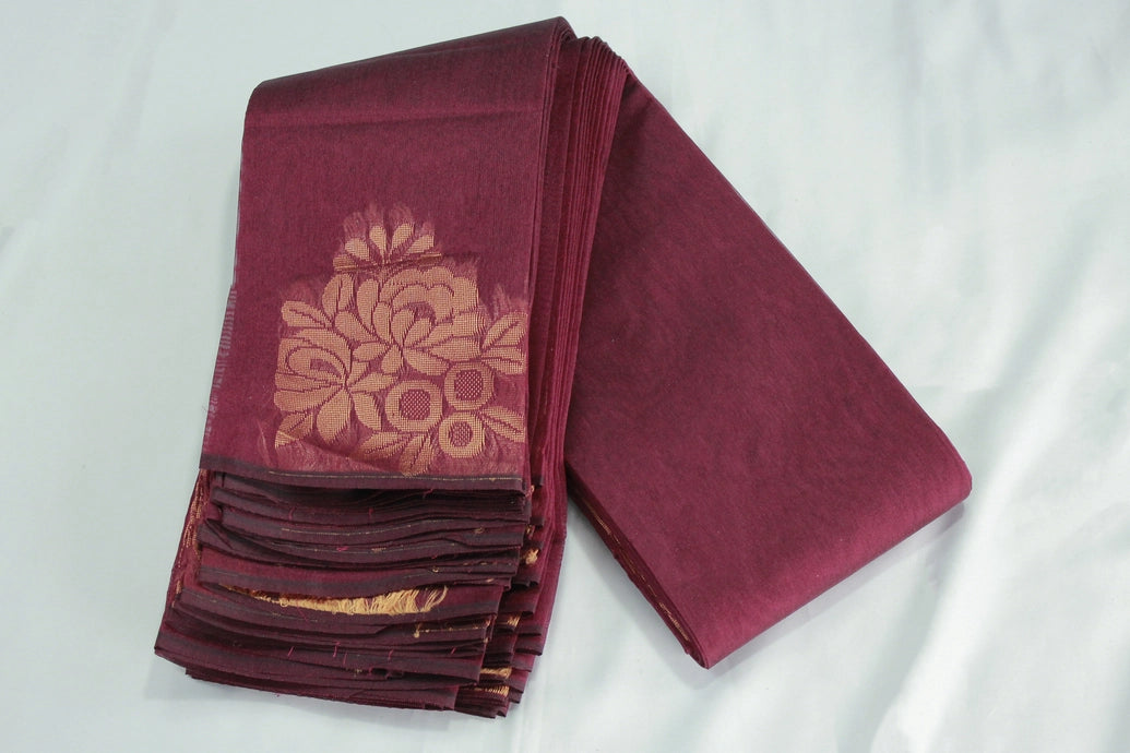 Maroon Silk Cotton Saree with Zari Border, Borderless Design and Matching Blouse