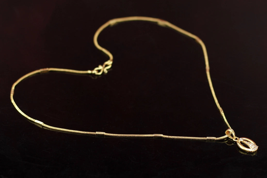 Gold-Tone Textured Chain Necklace with Small Pendant for Traditional Ethnic Wear