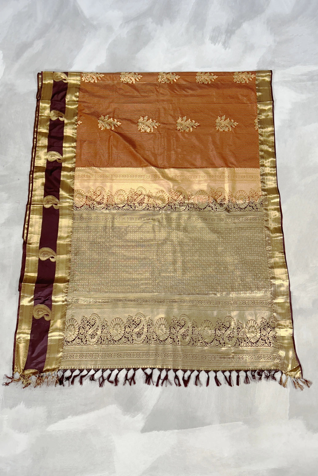 Brown Pure Silk Saree with Heavy Pallu Border and Blouse for Festive Traditional Wear