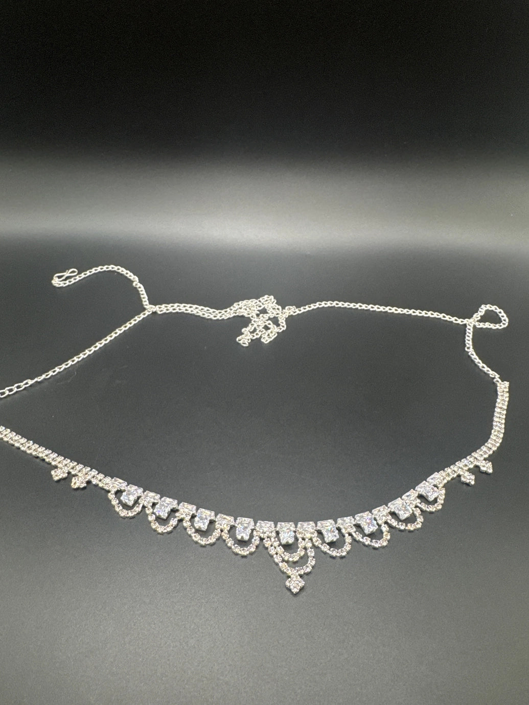 Silver Crystal Scalloped Hip Chain - Delicate Drop Design with Adjustable Extension Jewelry JCS Fashions