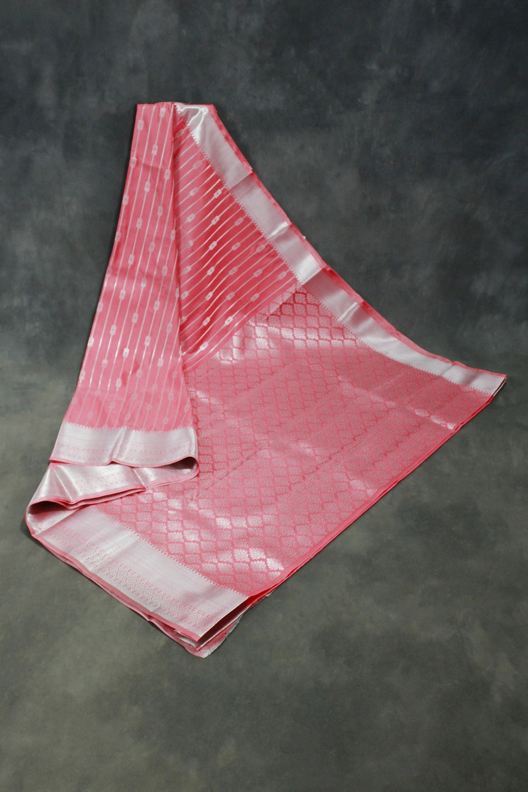Orange Bridal Vaira Oosi Soft Silk Saree with Silver Zari Border and Blouse