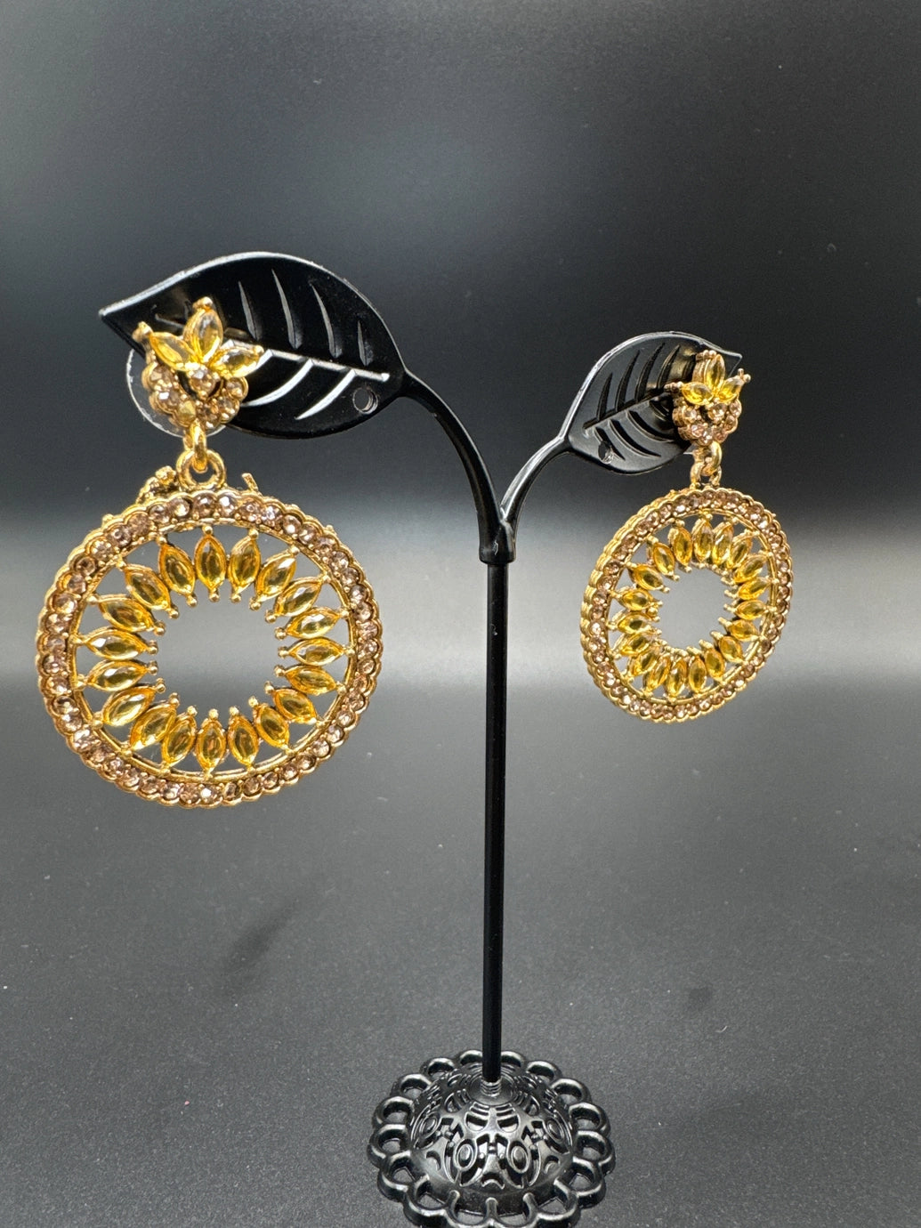 Gold-Tone Kundan Jhumka Earrings with Circular Dangle Design Jewelry JCS Fashions