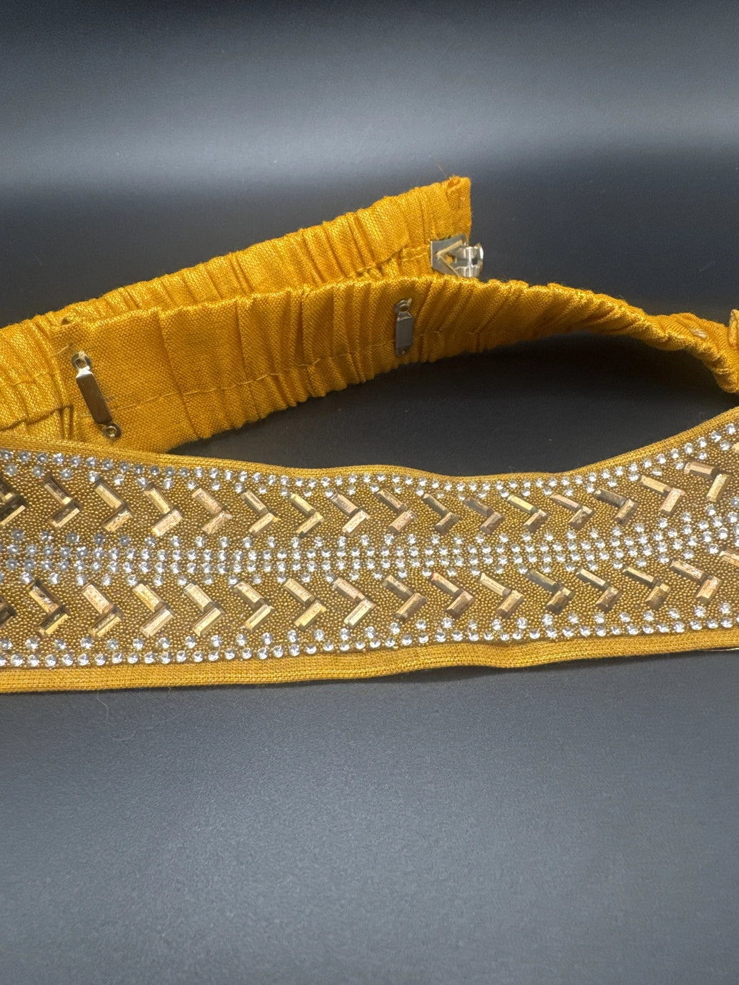 Gold-Tone Embellished Hip Belt with Crystal Detailing, Elastic Adjustable Fit & Hook Closures Jewelry JCS Fashions