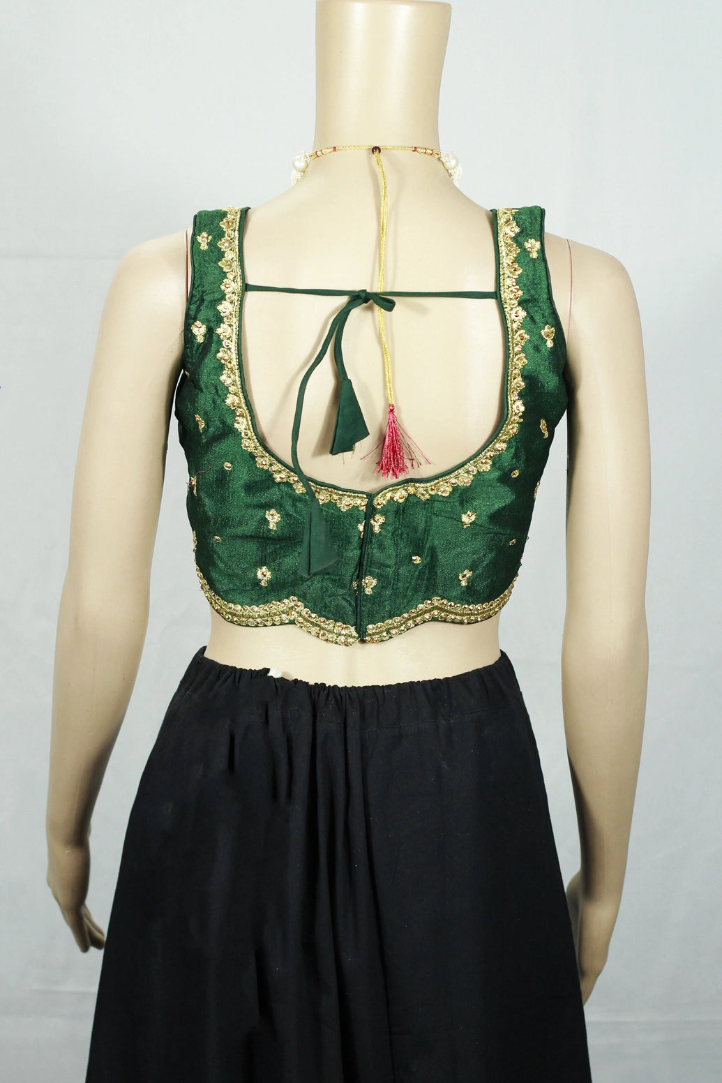 Readymade Designer Padded Blouse, Fully Stitched, Adorned with delicate sequin floral motifs all over, Sleeve less, back knot, Upper Bust-