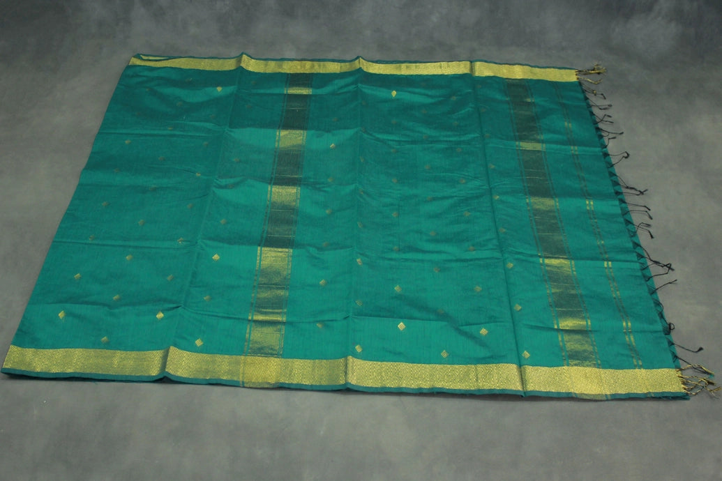 Dark Green Silk Cotton Saree with Zari Border and Blouse Piece | Traditional Ethnic Wear