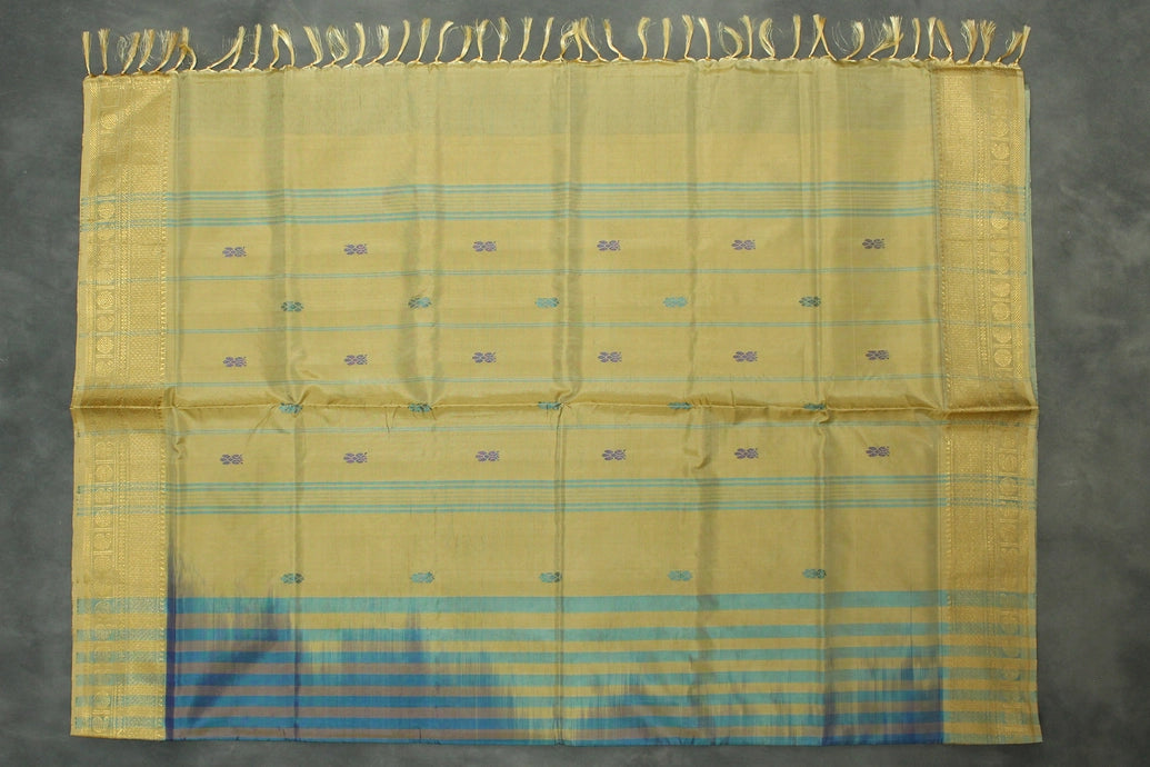 Peacock Blue Vaazhai Naar (Banana Pith) Saree with Zari Border and Butta