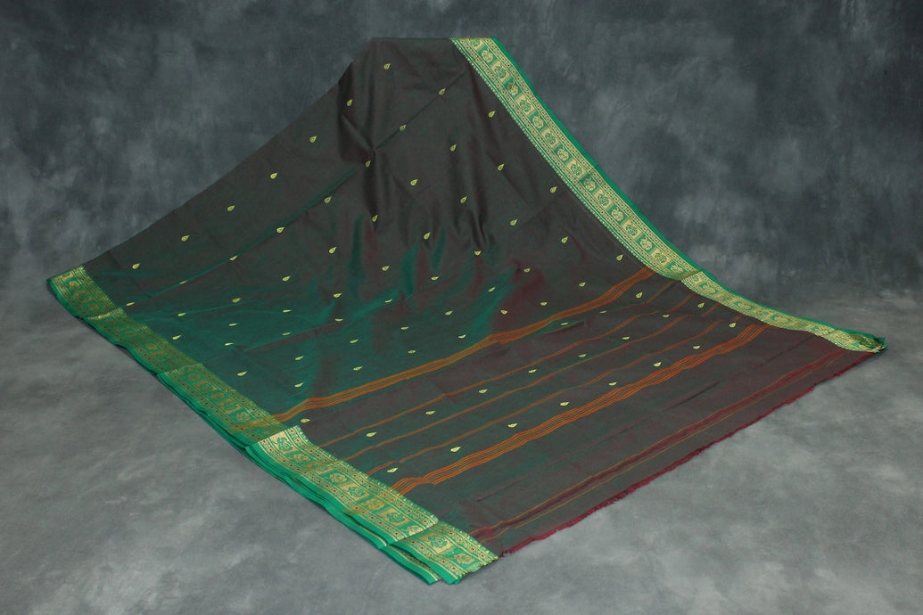 Green Poly Cotton Butta Saree with Contrast Woven Border Saree JCS Fashions