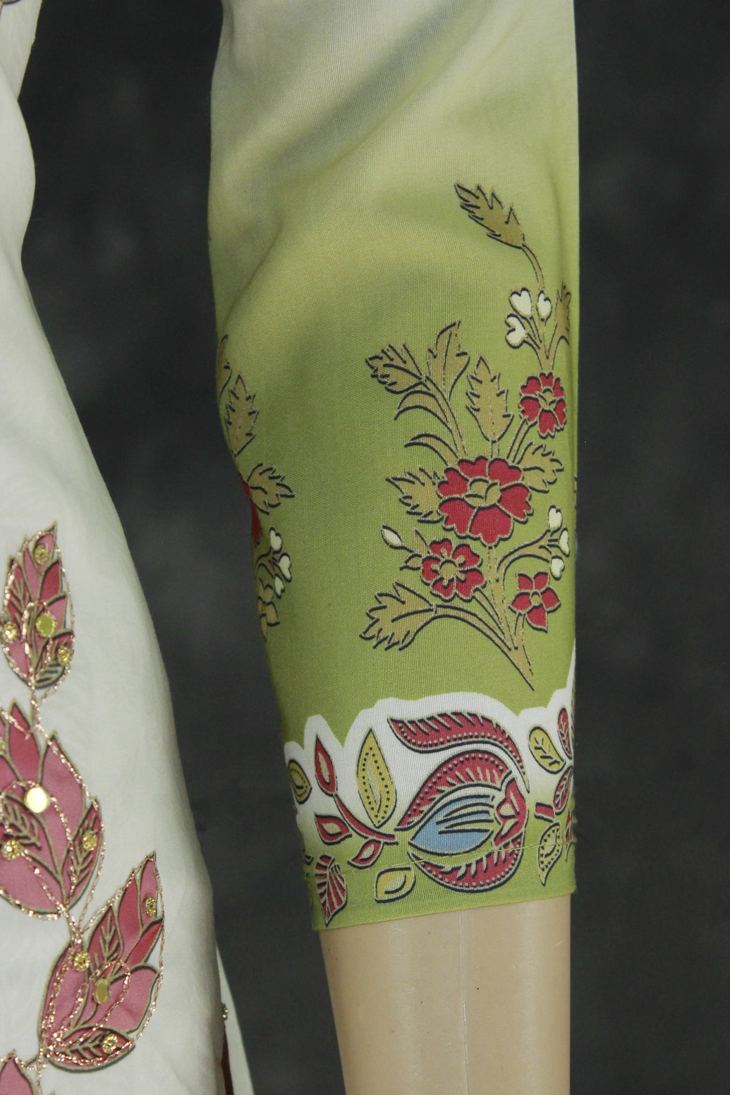 Cream Designer Crepe Salwar Set - 3-Piece Kurti with Stone & Mirror Work and Coin Hangings