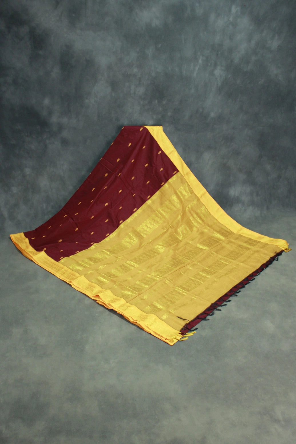 Maroon Kalyani Cotton Saree with Puttah Design and Zari Border, Includes Blouse