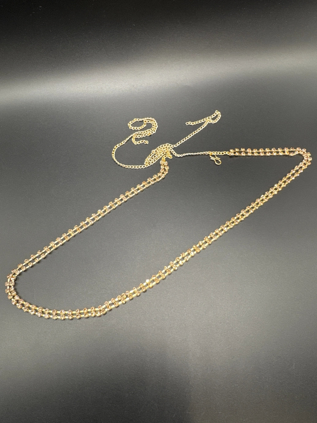 Gold-Tone Two-Layer Rhinestone Hip Chain with Adjustable S-Hook Closure Jewelry JCS Fashions