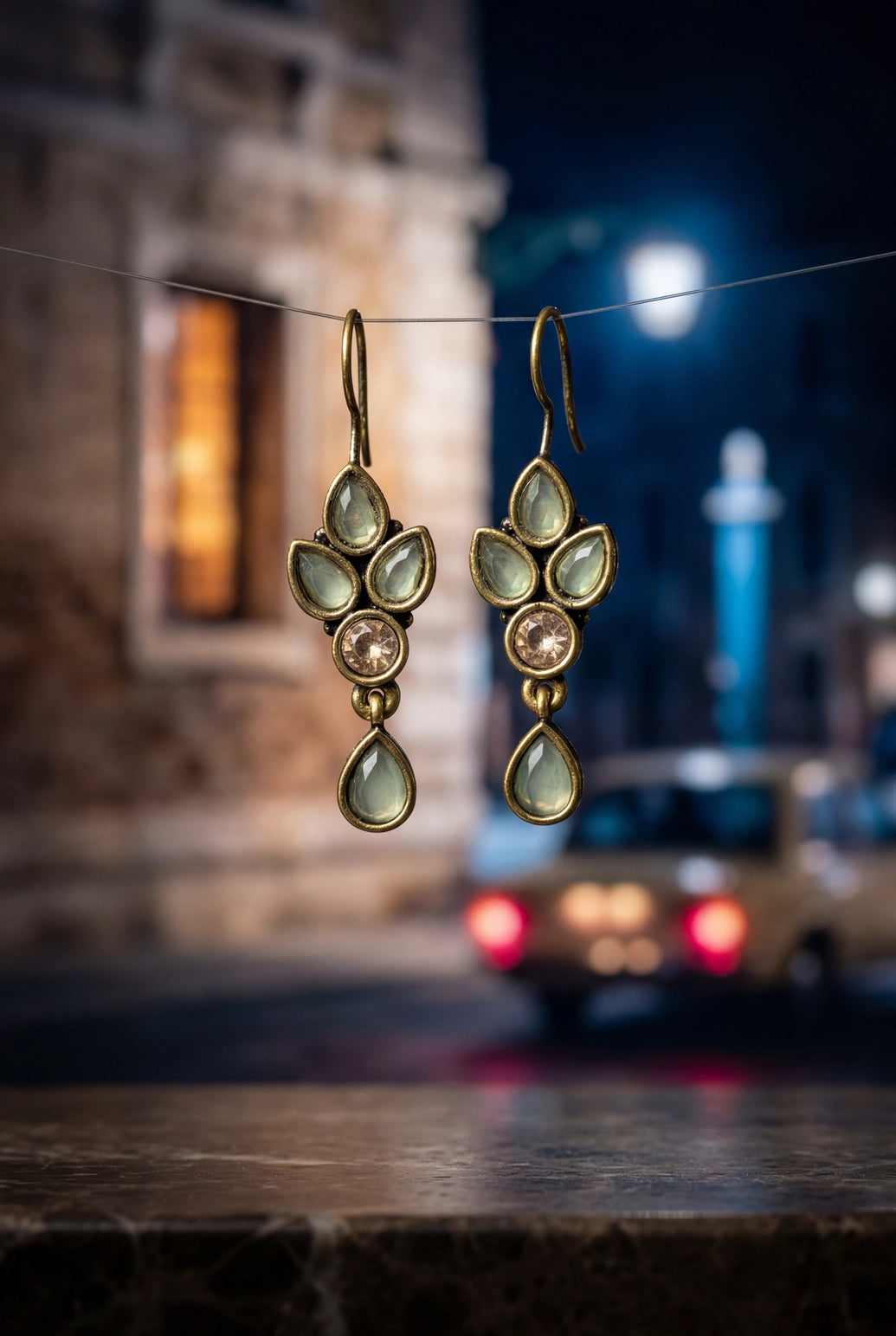 Mint Green Stone Drop Gold-Tone Hook Earrings for Women, Fashion Jewellery, 1.5 Inch
