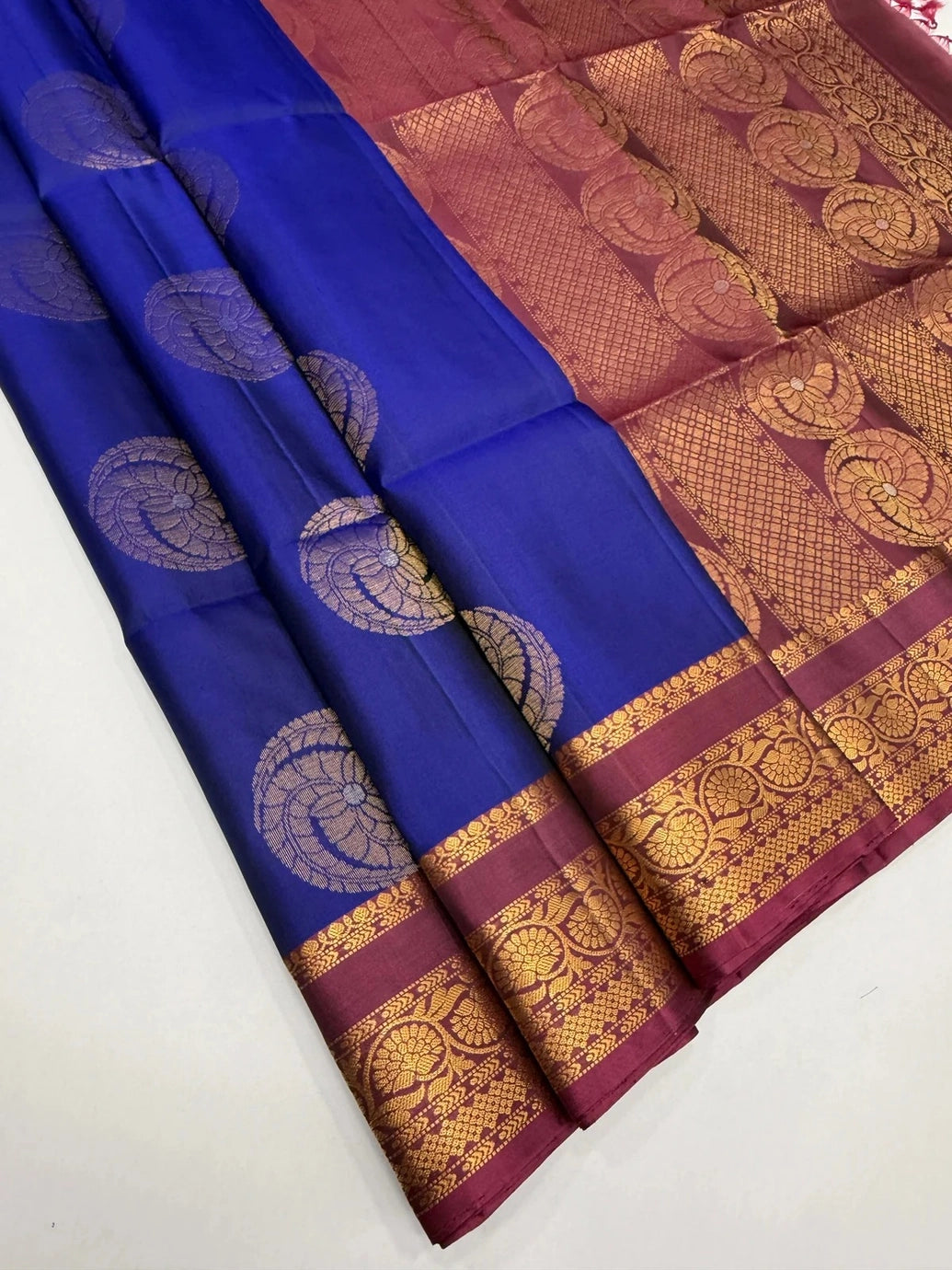 Navy Blue & Maroon Soft Silk Saree with Jacquard Border for Festive Wear