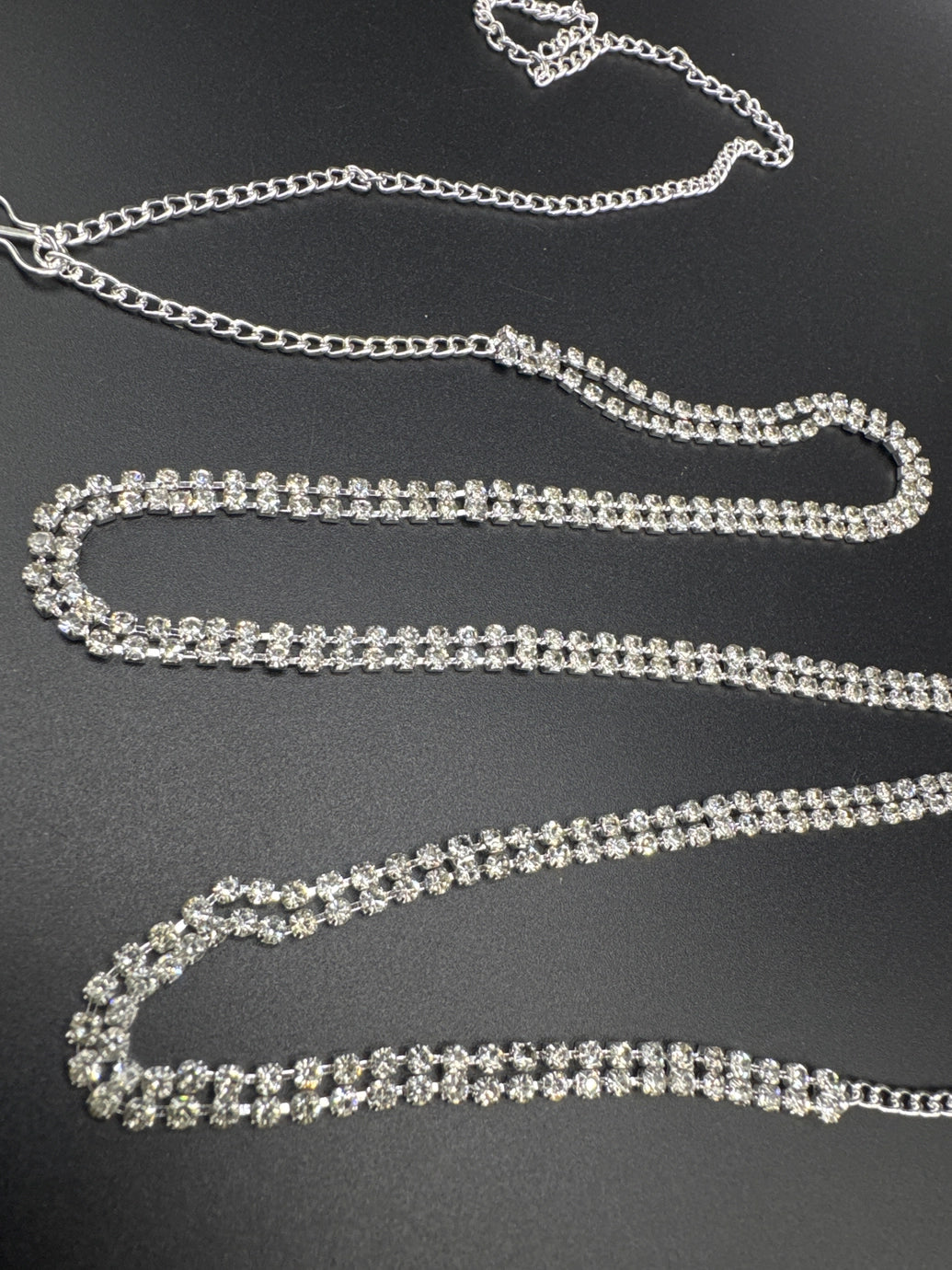 Silver-Tone Two-Layer Crystal Hip Chain with Adjustable S-Hook Closure Jewelry JCS Fashions