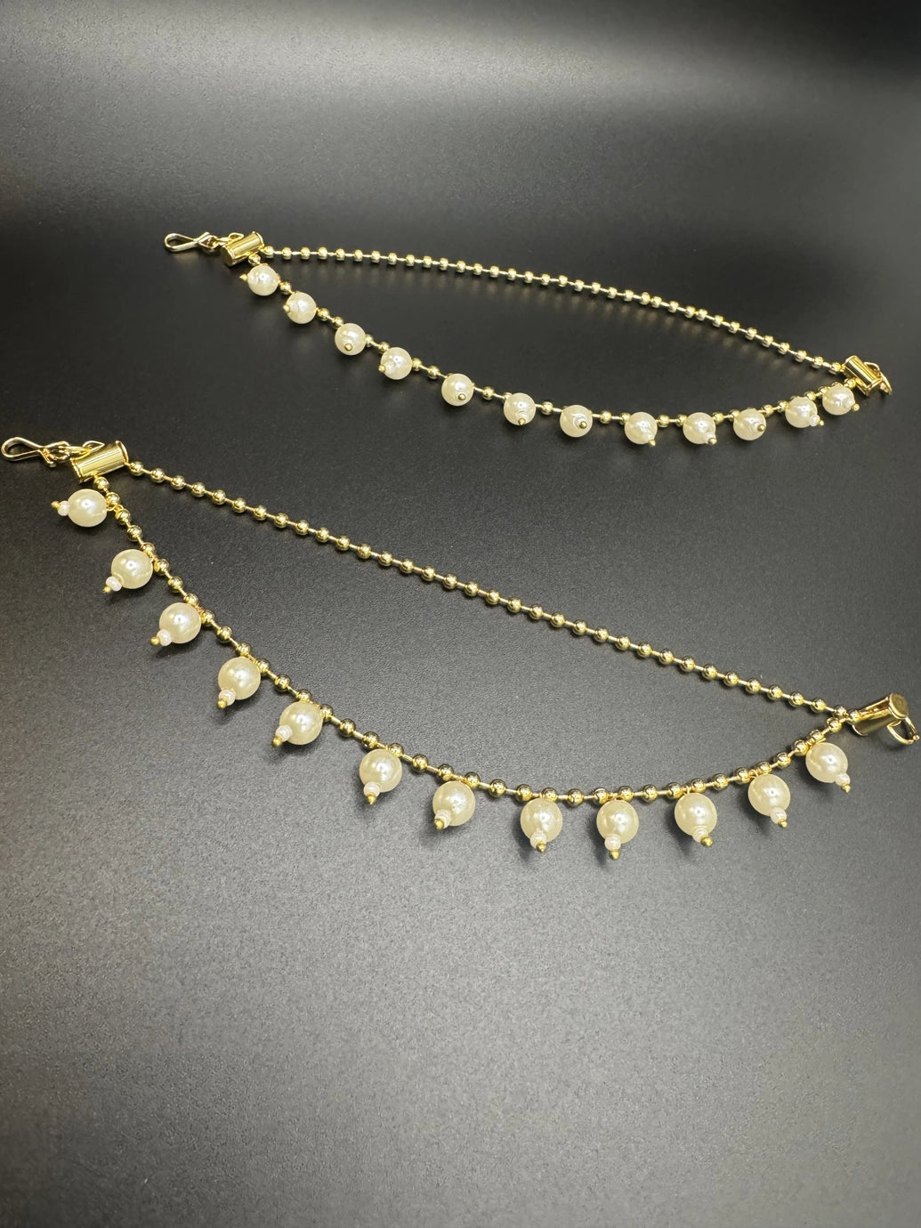 Gold-Plated Pearl Ear Chain Pair – Traditional Maatal Style-6 inch Jewelry JCS Fashions