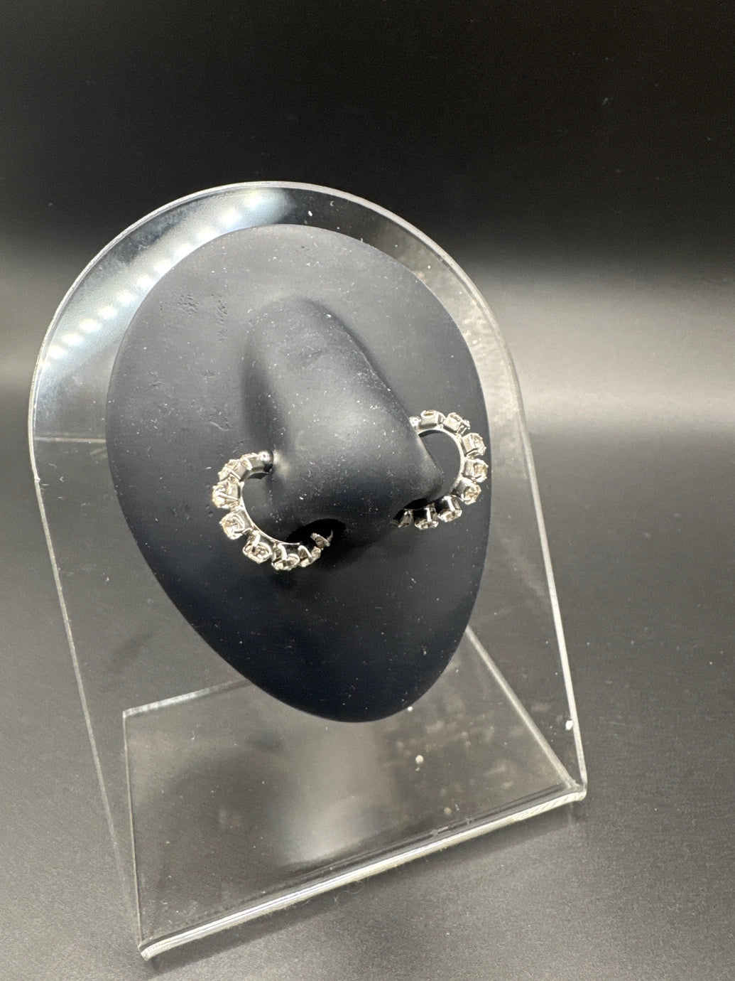 Silver Crystal Clip-On Nath Nose Pin for Women - Rhinestone Half Hoop Jewelry JCS Fashions