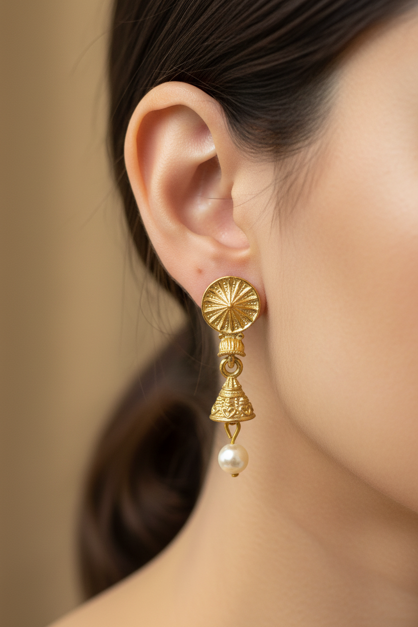 Maroon Antique Look Floral Jhumka Earrings – Gold-Tone