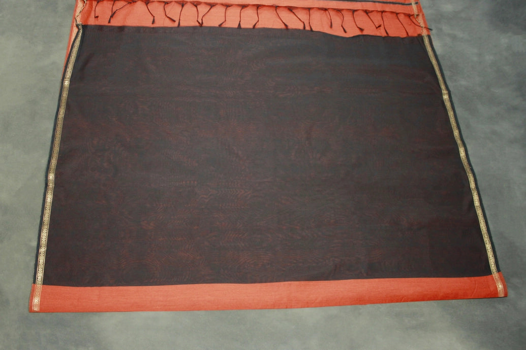 Maheswari Silk Cotton Saree in Brown with Small Butta and Zari Border and Blouse Piece