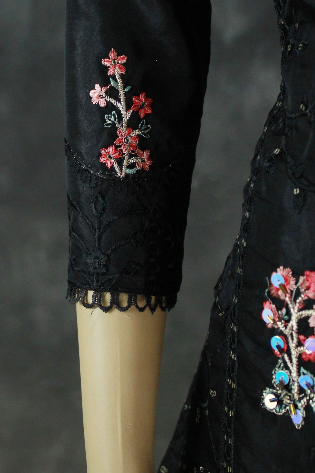 Black Organza 3-Piece Salwar Suit Set with Khatli Work Kurti, Roman Silk Bottom & Border Dupatta