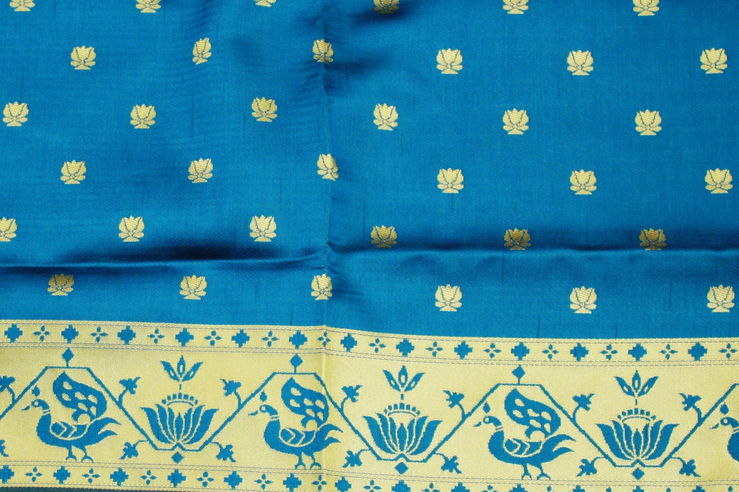 Peacock Blue Paithani Pure Silk Saree with Zari Woven Peacock Pallu and Design Border