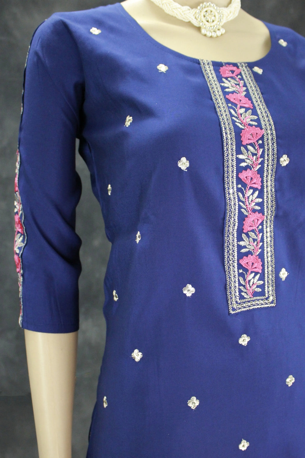 Beautiful Cotton 3 piece set, Pant with Elastic and shawl. Embroidered and sequin details work, Soft chiffon fabric Dupatta