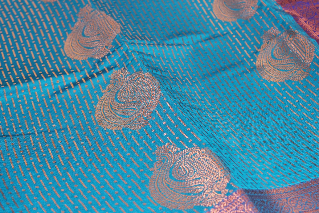 Blue Bridal Kanjivaram Style Pattu Saree with Full Body Zari Work and Contrast Border